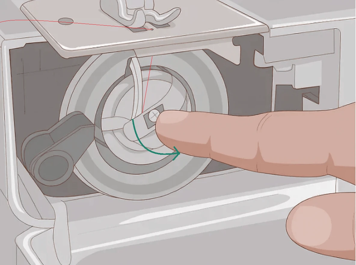 Open the bobbin case on the bottom of the machine