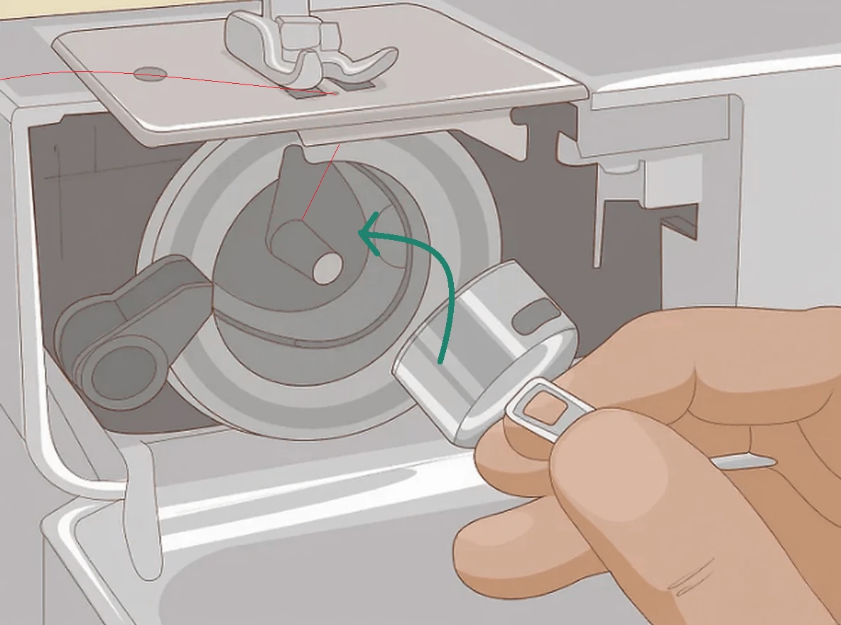 Place the bobbin into the case using the arrows