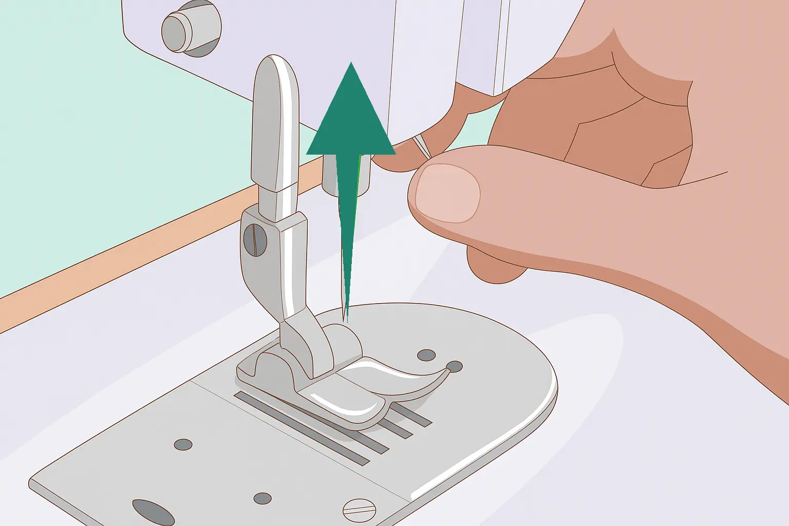 Raise the needle using the hand wheel