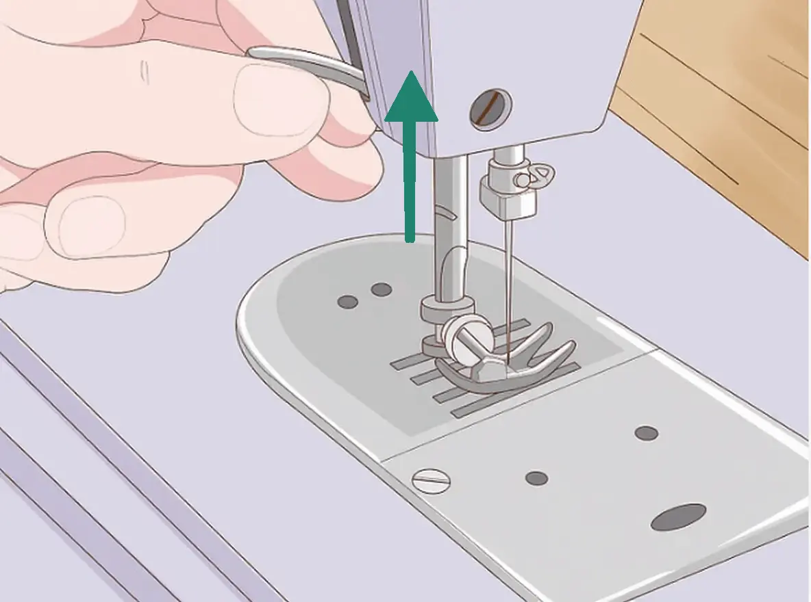 Lift the presser foot with the lever