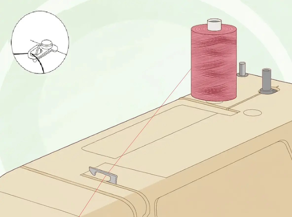 Insert the end of the thread under and over the second guide