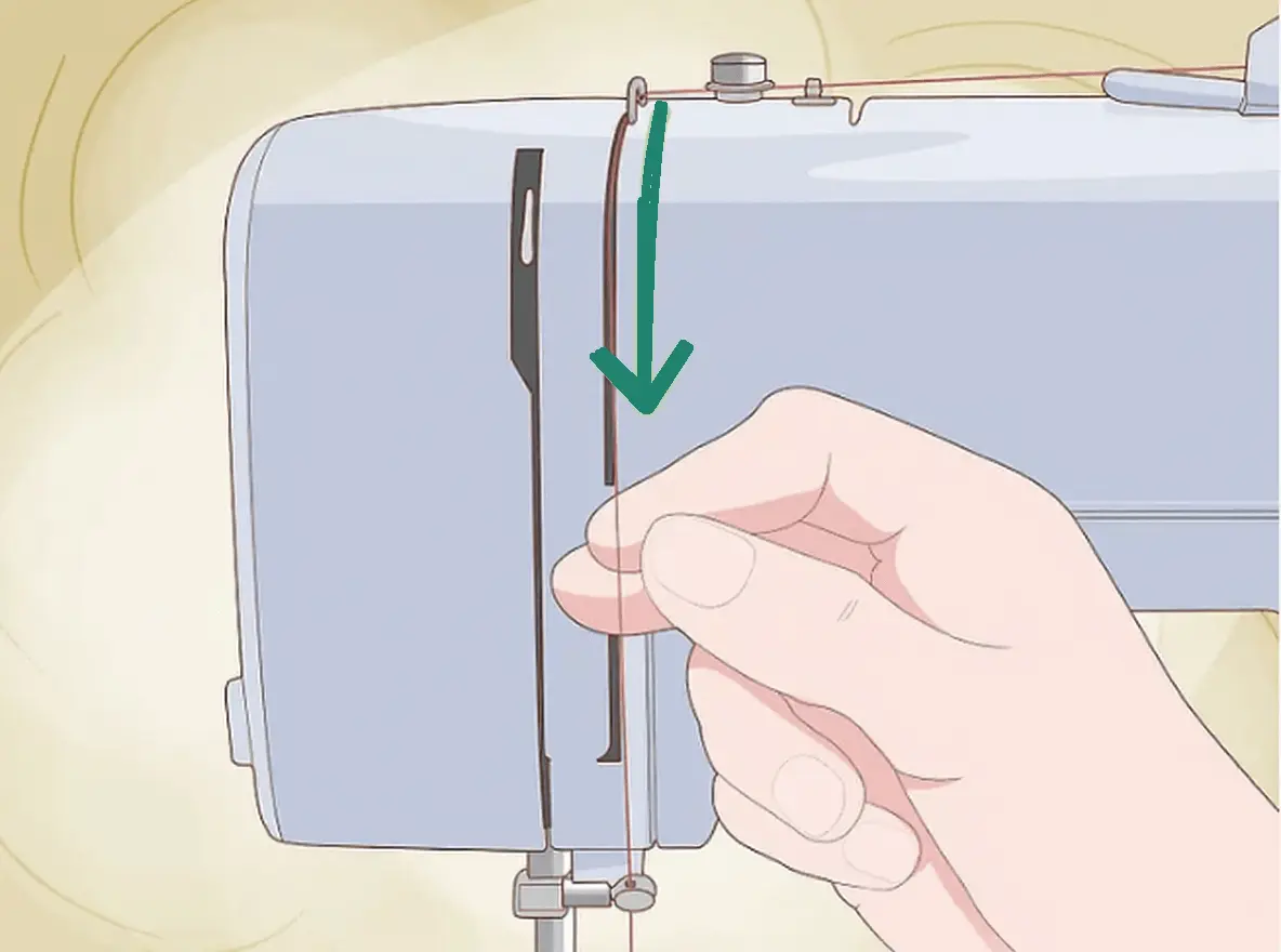 Bring the thread through the threading canal and tension mechanism