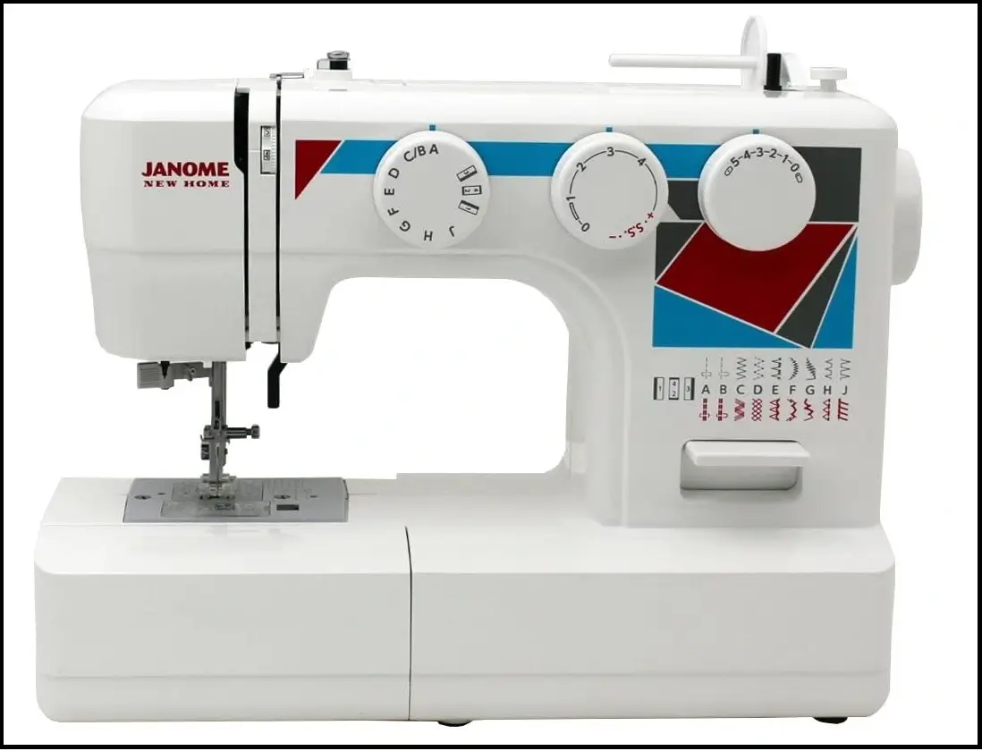 The lightweight and portable Janome MOD-19 computerized sewing machine.